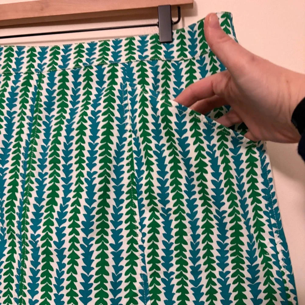 Boden Green Blue Geometric Leaf Print A-Line Mini Skirt Pockets US 16/18R - Picture 3 of 7